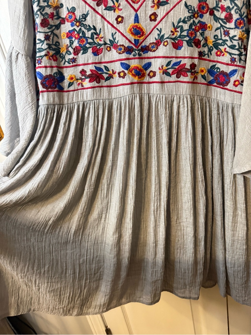 Umgee Light Gray Embroidered Boho Midi Dress - Picture 5 of 6